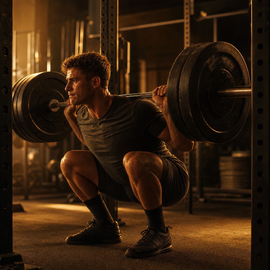 An athlete under a loaded barbell
